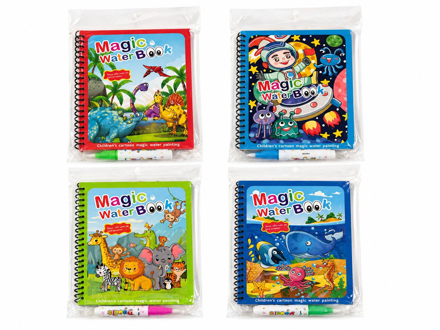 4 Pack Magische Water Kleurboeken voor Kinderen vanaf 2 Jaar - Herbruikbare Waterkleurboekjes met Magische Stift - Kleuren met Water - Educatief en Creatief Tekenboek