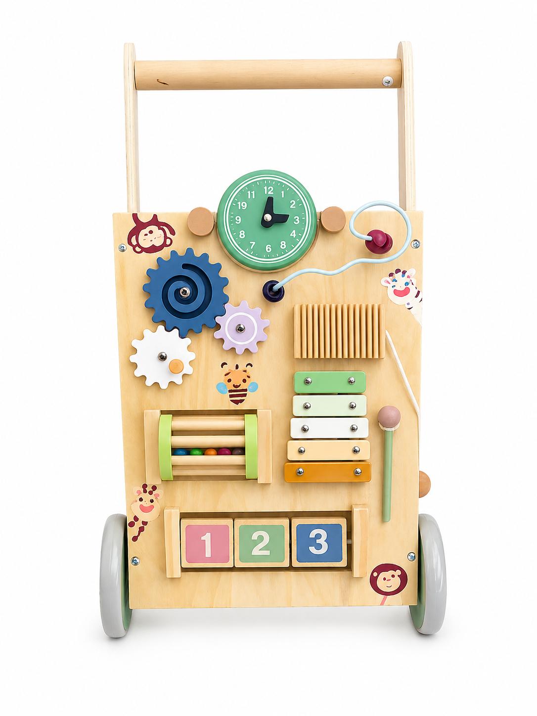 Houten Loopwagen 1 jaar - Babywalker als Looptrainer - Stimuleert motoriek & eerste stapjes - Eindeloos speelplezier (van Xylofoon, vormenstoof tot spiegeltje) - Lara